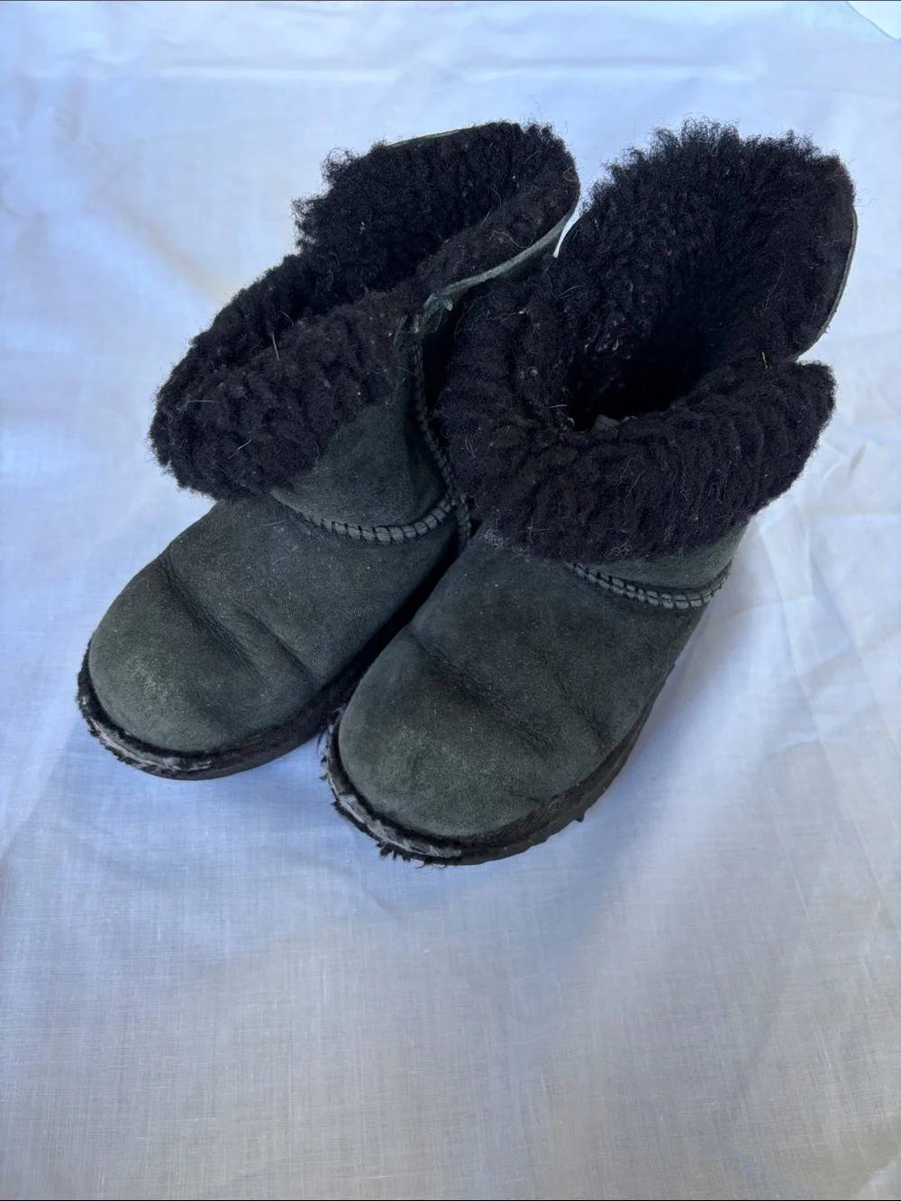 UGG Kids Black Suede Shearling Button Back Boots